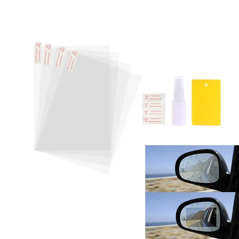 

4 Pcs Car Rearview Mirror Protective Film Anti-Glare Anti-Scratch And Fog Water HD Rainproof Rear View Mirror Clear Film Cover