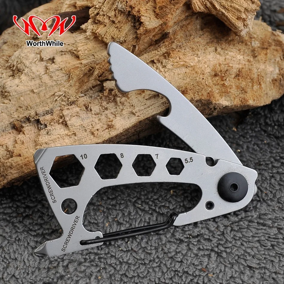 

WorthWhile EDC Climbing Carabiner Keychain Gear Multifunction Outdoor Tools Camping Hiking Stainless Steel Wrench Bottle Opener