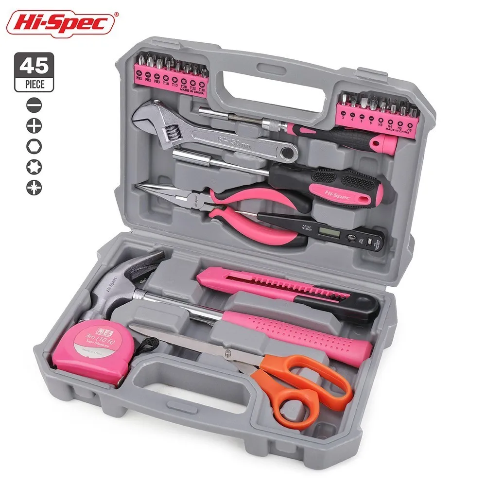 Hi-Spec 45pc Hand Tool Set Pink Girl Lady Women Household Tool Set Home Repair Tools Kits in Toolbox Screwdriver Torque Wrench Hi-Spec 45pc Hand Tool Set Pink Girl Lady Women Household Tool Set Home Repair Tools Kits in Toolbox Screwdriver Torque Wrench