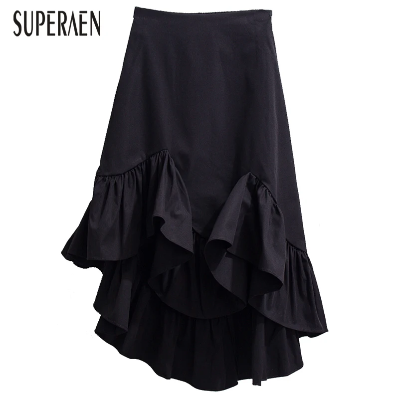 

SuperAen Temperament Solid Color Irregular Ruffled Skirt Women Fashion Solid Color Cotton Skirt Female Spring New 2019 Skirts