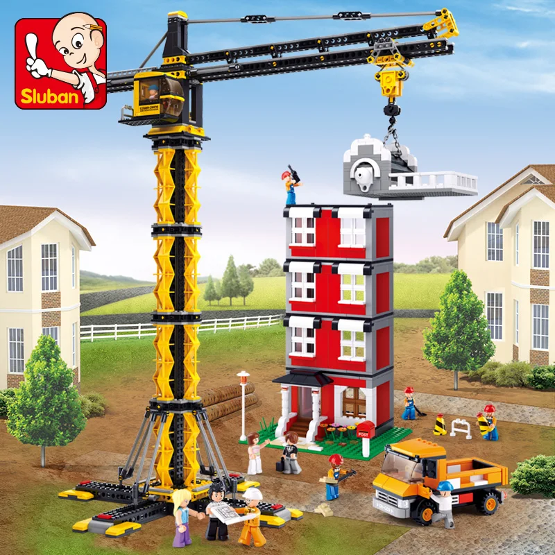 

Sluban Engineering B0555 Tower Crane Truck House Worker 3D Model 1461pcs DIY Building Blocks Bricks Toy for Children no Box