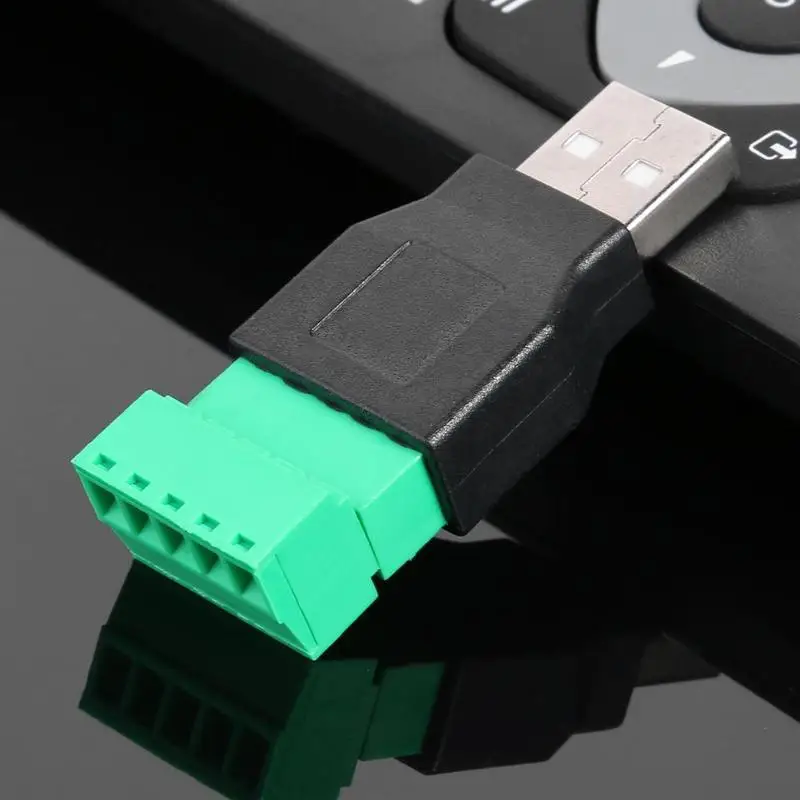 

USB2.0 Male to 5pin Screw Terminal Connector Apdater with Shield Connector ABS+Metal Apdaters Black+Green