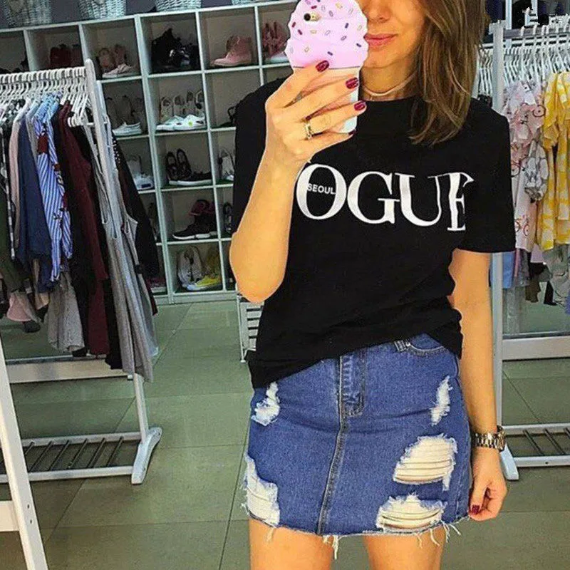 

2019 Fashion Short Sleeve T Shirt Women Ladies Top Summer Loose Casual Vogue Shirt Tops Black White Red T-shirt Camisas Mujer