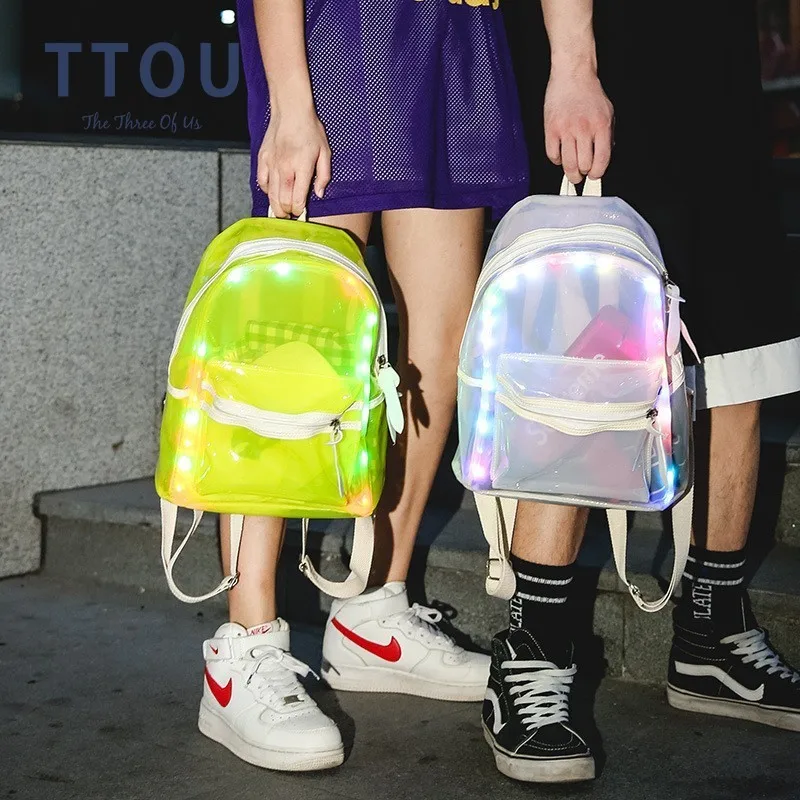 TTOU Women Fashion LED Light Backpack Transparent Travel Backpack For