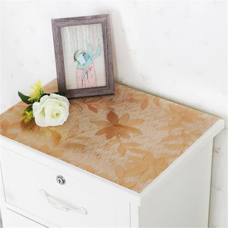 home kitchen crystal oil proof soft glass transparent Dining floral anti scald rectangular PVC mat placemat table cloth cover