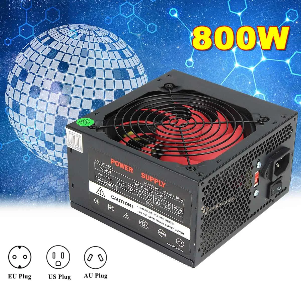 

800W 12V ATX Computer Power Supply 12CM Fan 80/Gold 20/4PIN For Intel AMD PC