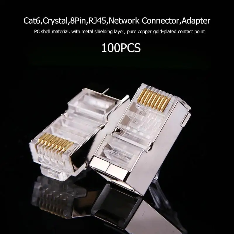100pcs Crystal 8Pin RJ45 Modular Plug Rj-45 Network Cable Connector Adapter for Cat6 Rj45 Ethernet Cable Plugs Heads 100pcs Crystal 8Pin RJ45 Modular Plug Rj-45 Network Cable Connector Adapter for Cat6 Rj45 Ethernet Cable Plugs Heads