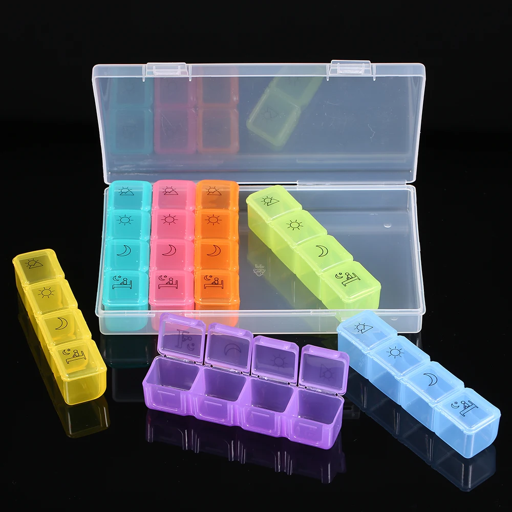 

Storage Box Portable Weekly Prescription and Medication Case Pill Organizer 7 Days 4 Times a Day Morning Noon Afternoon Night
