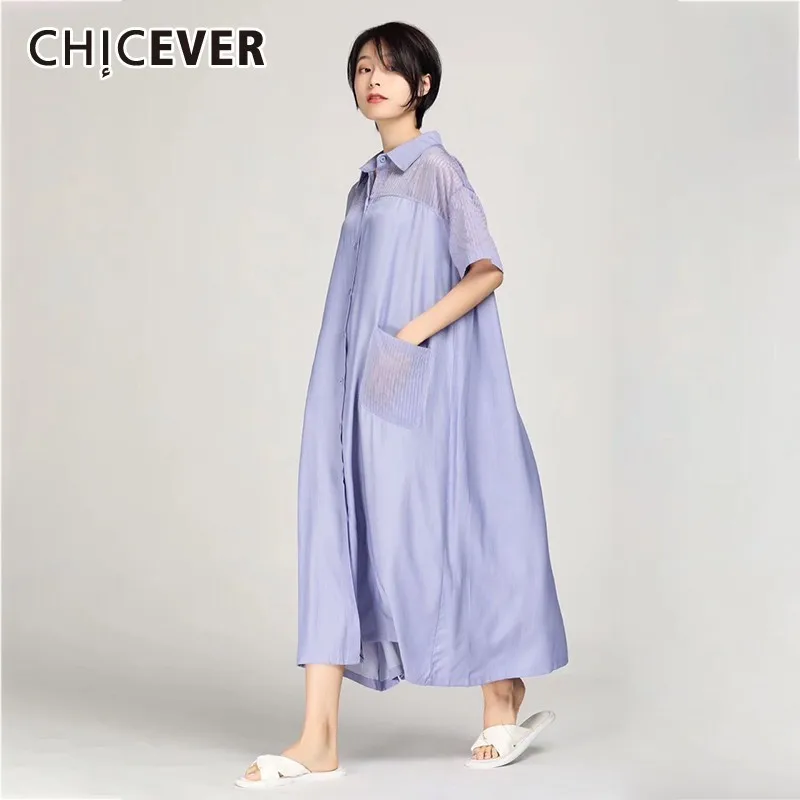CHICEVER весеннее повседневное лоскутное прозрачное женское платье с отложным