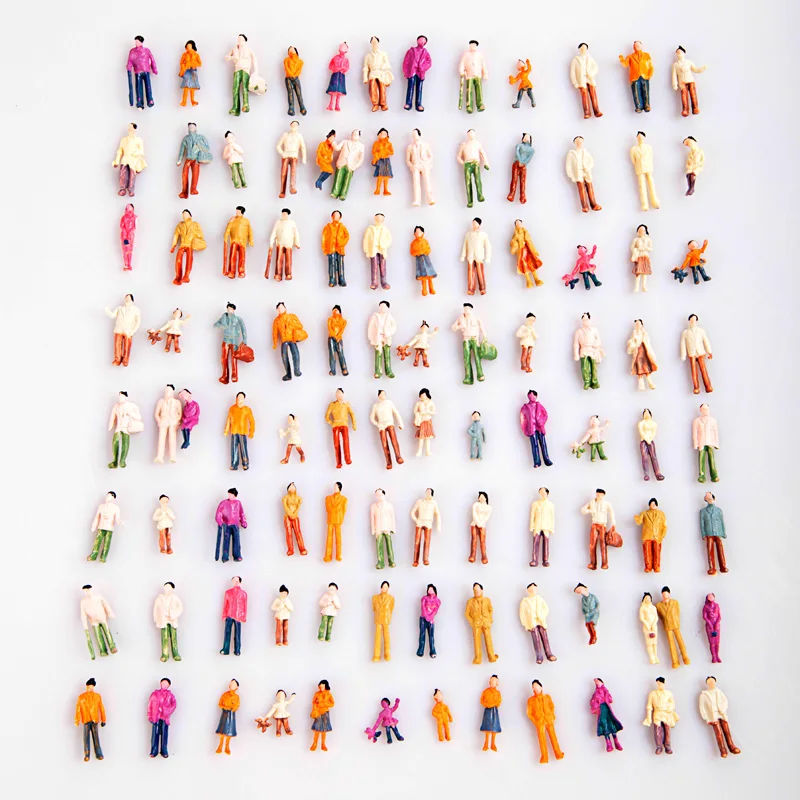 

100pcs Model People Mini HO Scale 1:100 Painted Model People Mix Painted Building Layout Figure Train Park Street Passenger