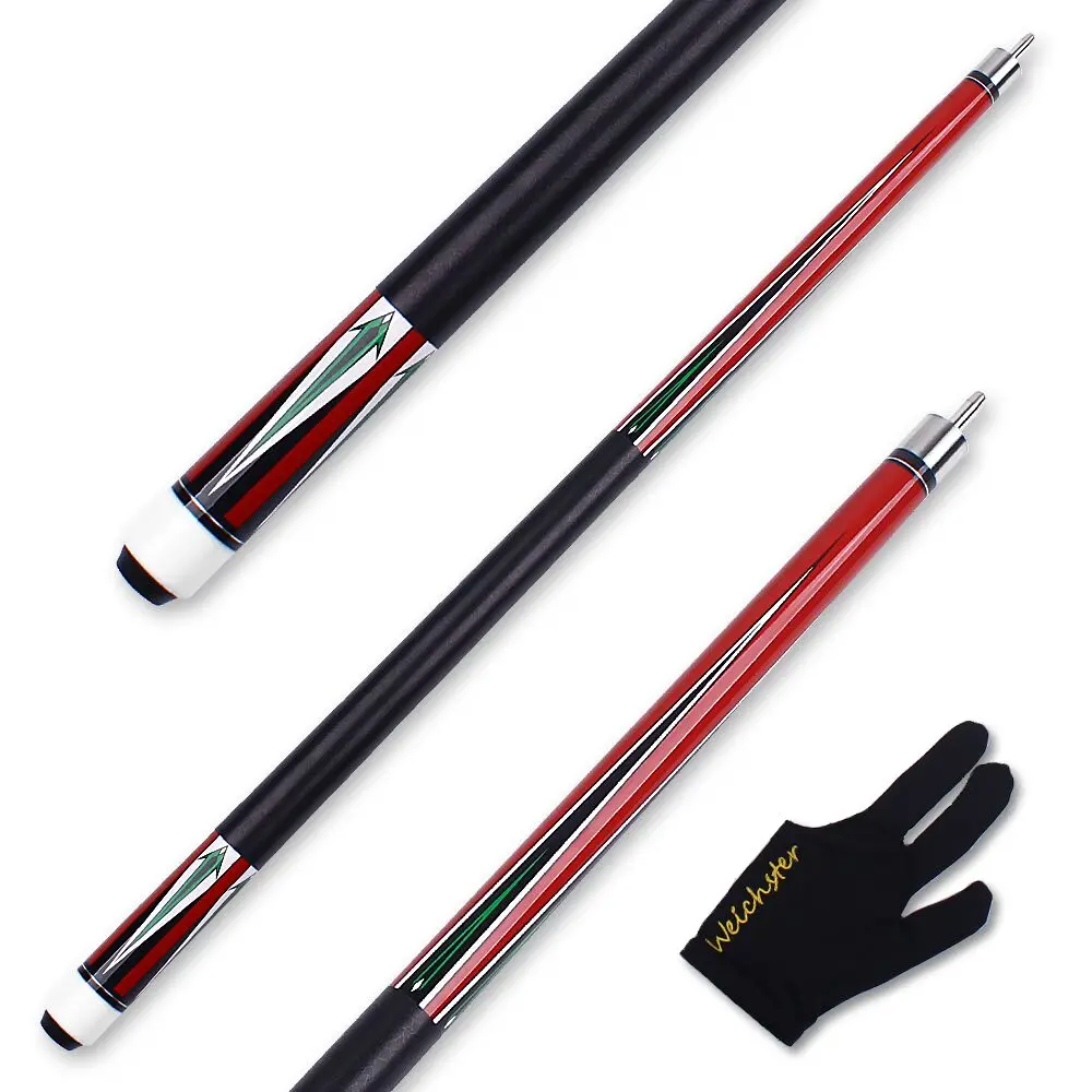 

Weichster Canadian Maple Wood Shaft fast joints PU grip 12mm Tip 1/2 Split red green white Billiards Pool Cue Stick with Glove
