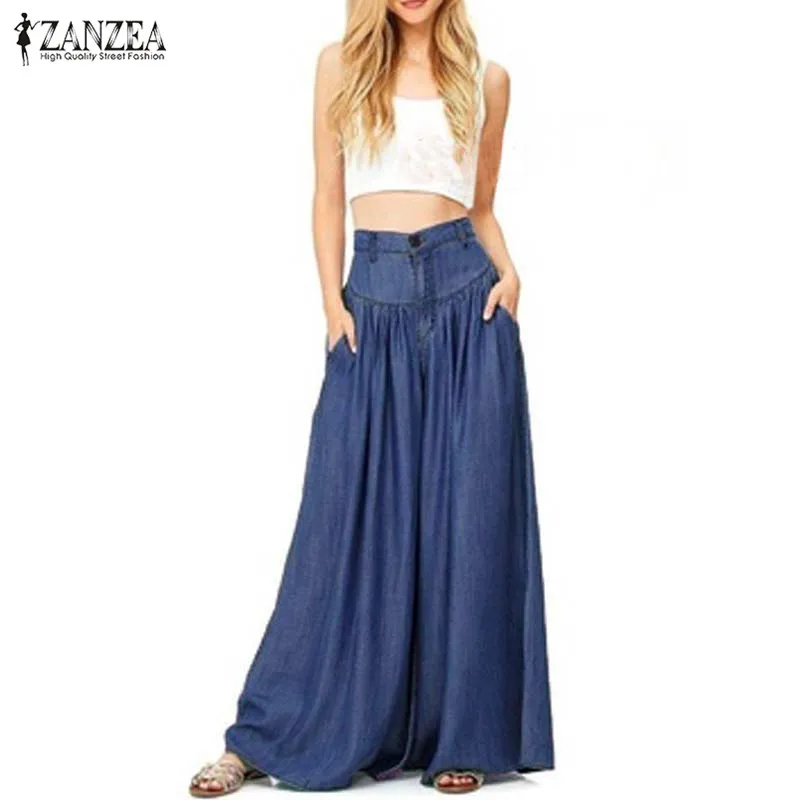 Джинсовые синие женские брюки летние широкие брюки женские повседневные плиссированные брюки женские Слаксы с высокой талией Pantalon Palazzo 5XL