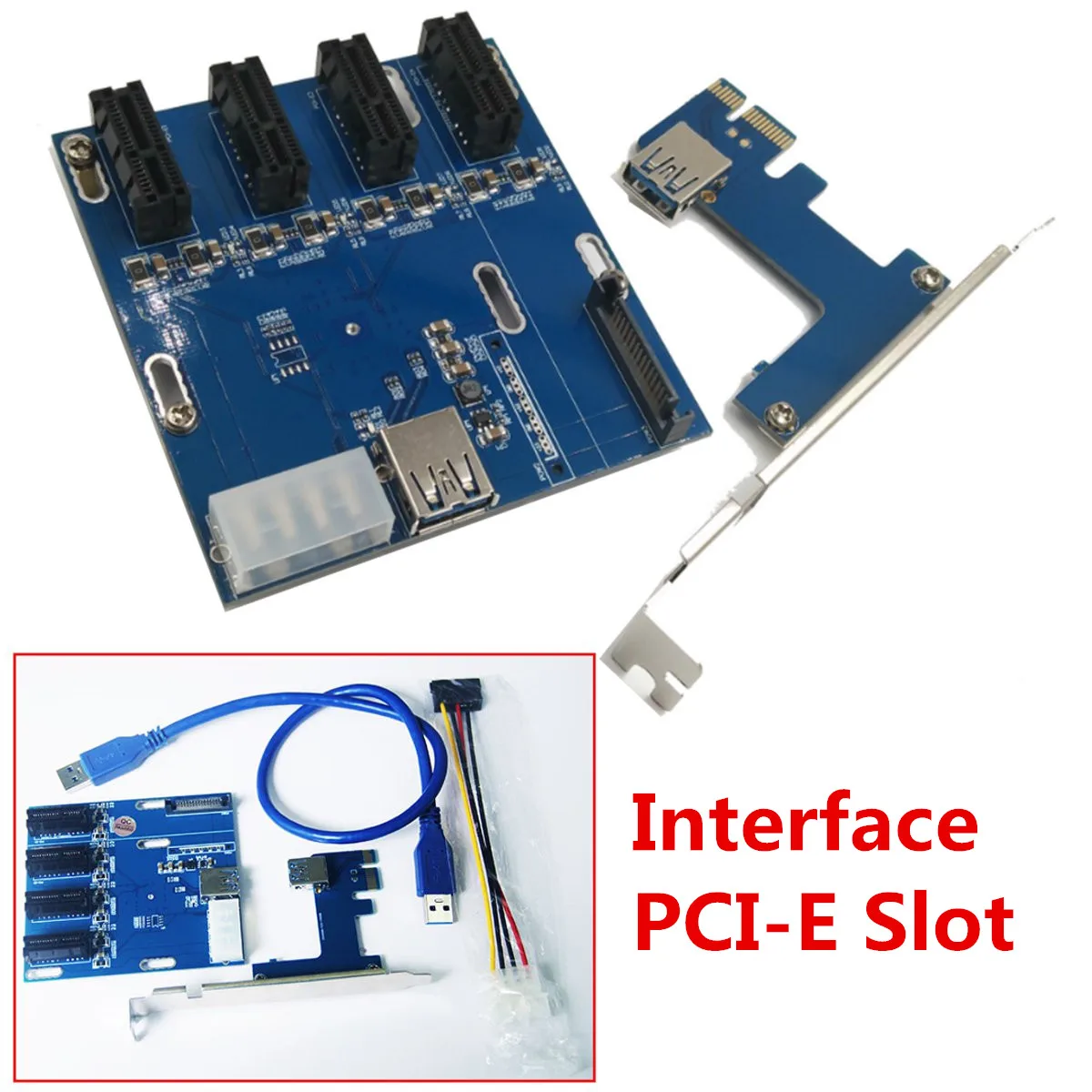 

4 Port PCI-E To USB Interface Expansion Card HUB Riser Cable Adapter Extender