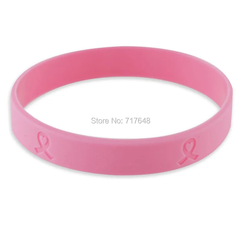 100pcs Pink Ribbon Heart October Breast Cancer Awareness wristband