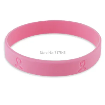 

100pcs Pink Ribbon Heart October Breast Cancer Awareness wristband silicone bracelets free shipping by epacket A