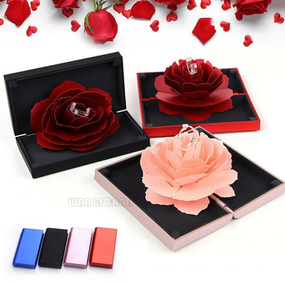 3D Pop Up Rose Ring Box Wedding Engagement Jewelry Storage Holder Case
