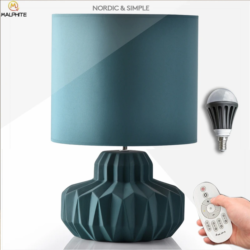 

Nordic Ceramic table lamp Simple Blue Fabric Led Table Lamps Bedroom Bedside Table Light home Deco Lighting Luminaria Table