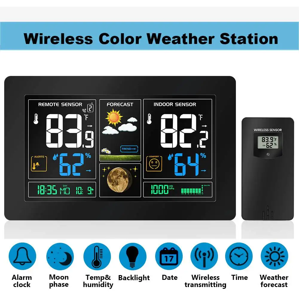 

Wireless Color Digital LCD Display USB Weather Station Outdoor Barometric Pressure Hygrometer Thermometer Instruments Clock