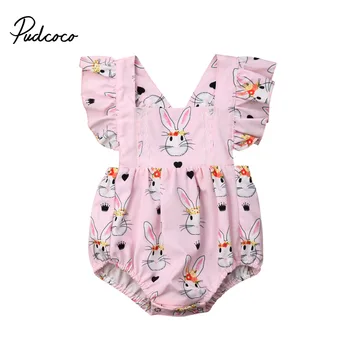 

pudcoco 2019 Baby Girl Clothes Bodysuit Newborn Square Collar Bunny For Kids Costume Children Toddler Tiny Cottons Pink