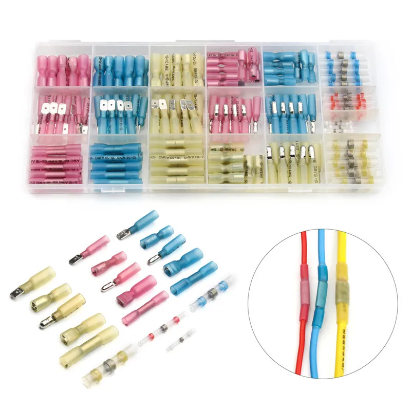 

200pcs Fully Insulated Bullet Spade Butt Crimp Terminals Heat Shrink Thicken Terminal Connector Soldering Sleeves Connector Kit