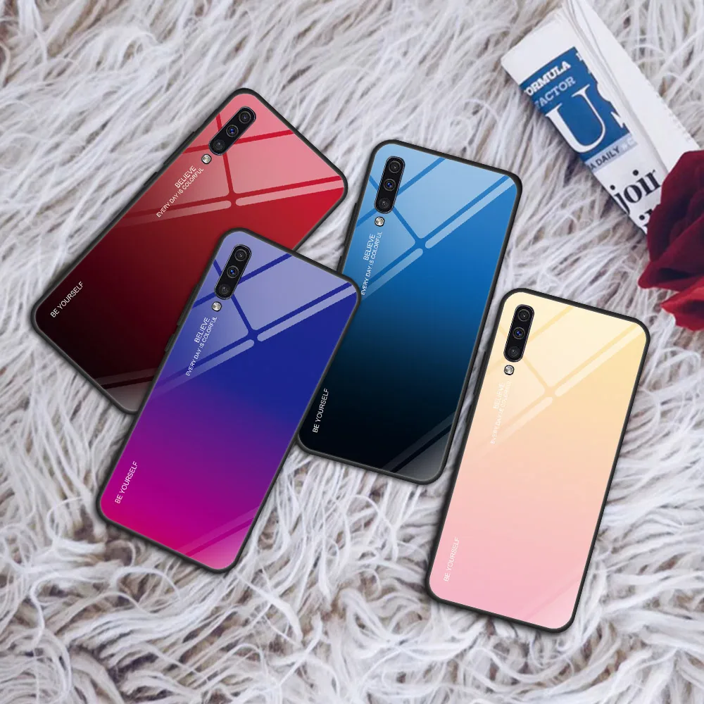 Градиентный чехол из закаленного стекла для Samsung A30 A50 A40 A60 A70 A20 A10 A20E M10 M20 M30 Galaxy A7 A9