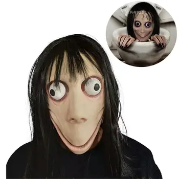 

Hot Selling Death Game MOMO Mask No Bang Style Scary Mask Tern Halloween Female Ghost Wig Masks Festival Party Playing Supplies