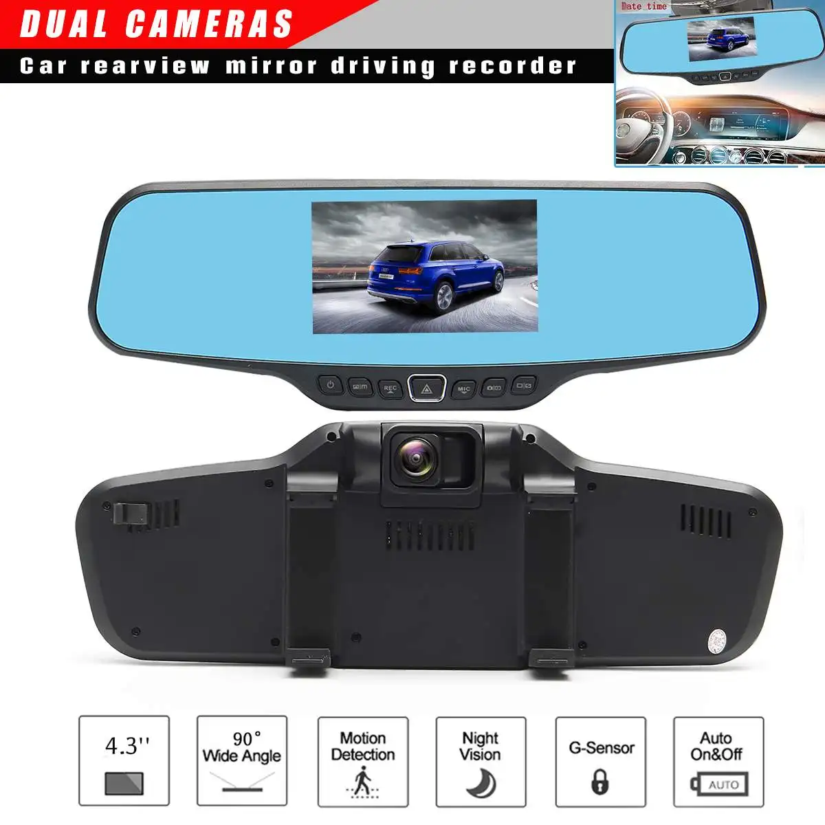 

Full HD 1080P Car Dvr Camera Auto 4.3 Inch Rearview Mirror Digital Video Recorder Dual Lens Registratory Night Vision Dash Cam