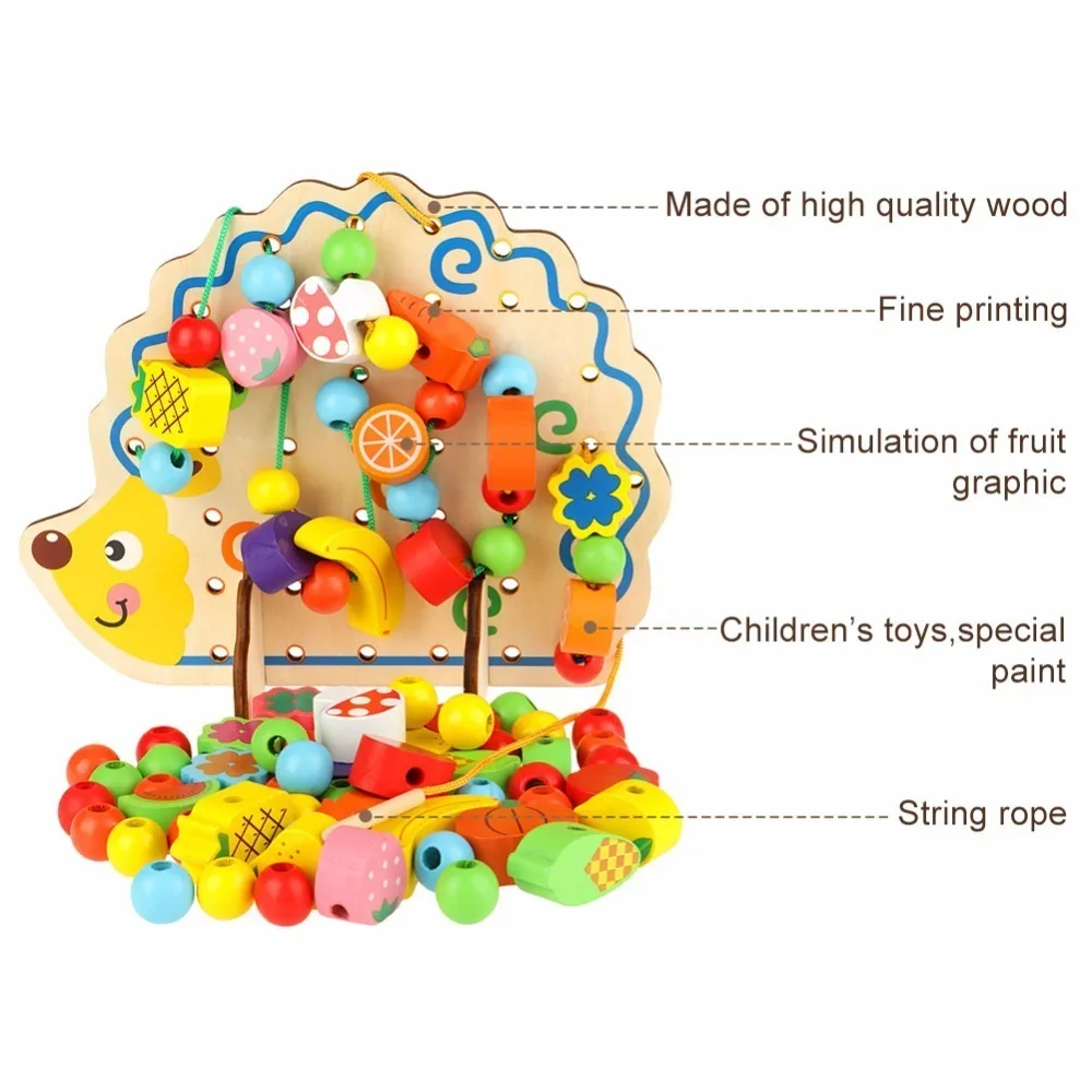  Baby Learning Toy Wooden Fruit Vegetable String Rope Education Hand Brain Tool for kids educational