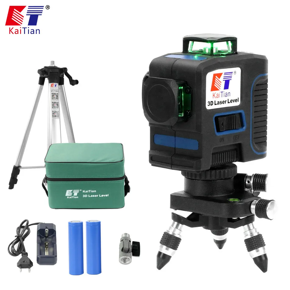 

KaiTian 12 Lines 3D Laser Level Tripod Self-Leveling Horizontal 360 Vertical Cross Super Powerful Green Laser 3D Beam Line Level