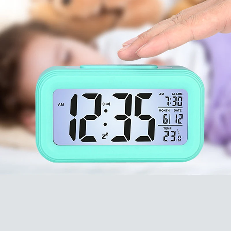 

Digital LCD Screen Soft Night Light Desk Alarm Clock Date Temperature Display Snooze Home Decoration Clock