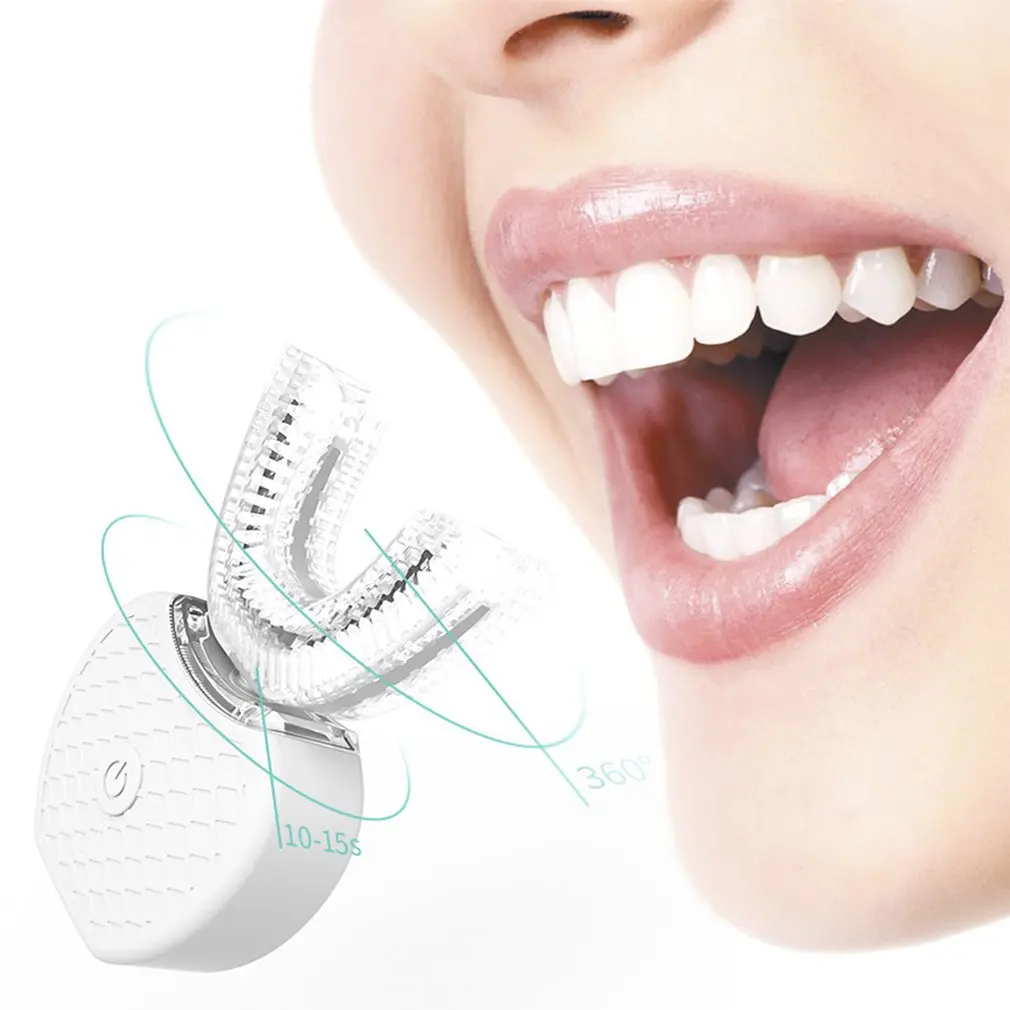 

360 Degrees Intelligent Automatic Sonic Electric Toothbrush U Type 4 Modes Tooth Brush USB Charging Tooth Whitening Blue Light