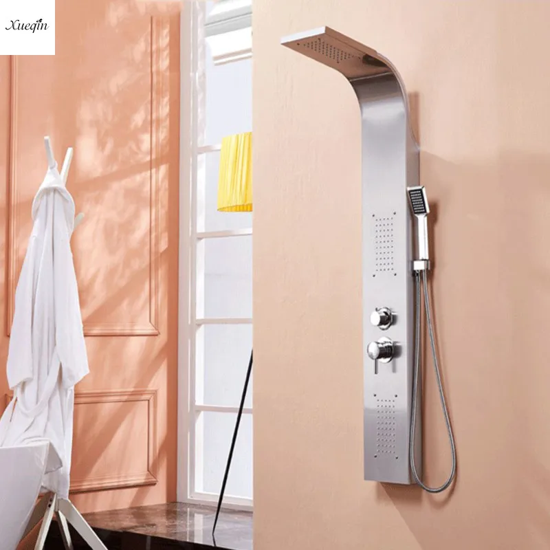 Brushed Nickel Shower Panel Tower Rain Waterfall Massage Body System