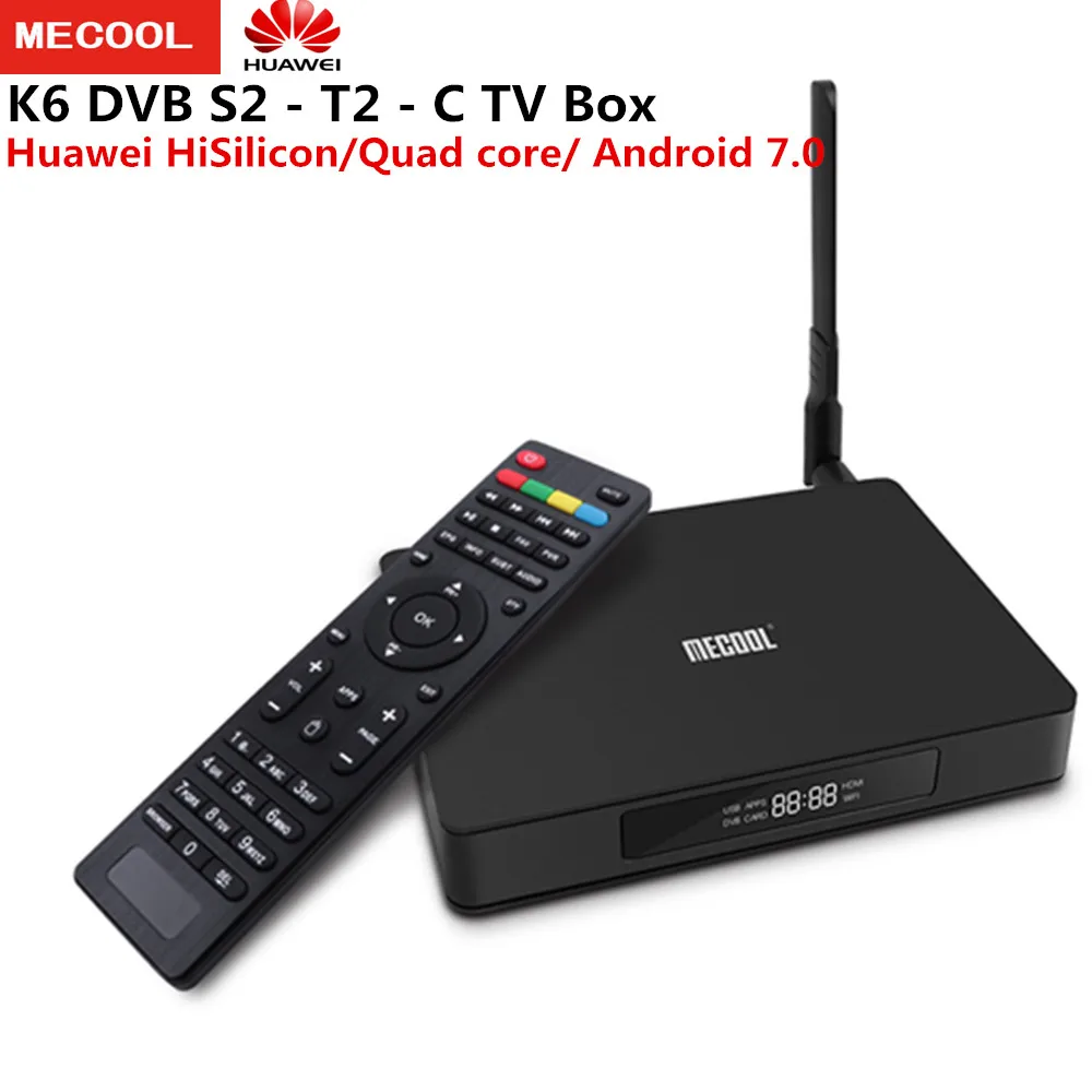 

MECOOL K6 DVB S2-T2-C Smart TV Box HiSilicon HI3798M Android 7.0 Quad core Set Top Box 2GB+16GB 2.4G+5G WiFi BT4.1 Mali-450 GPU
