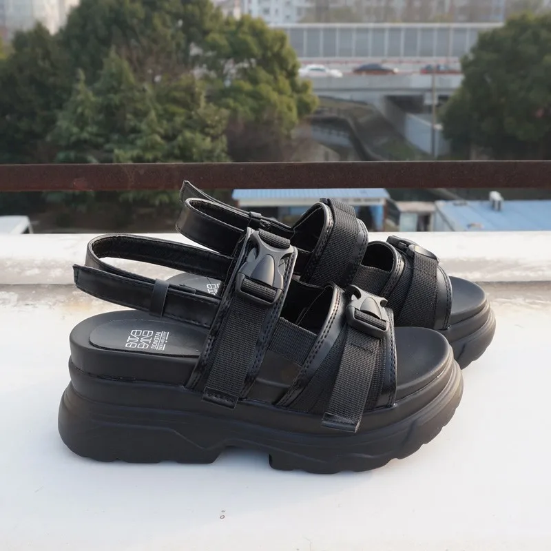 RASMEUP Platform Women's Sandals 2019 Fashion Summer Leather Buckle Women Thick Soled Beach Sandal Casual Chunky Woman Shoes