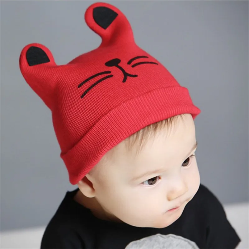 Детские шапки с рисунком кота, вязаная шапка с ушами, зимняя теплая шапка для новорожденных, вязаные шапочки шерстяные шапки для девочек и мальчиков, вязаные крючком