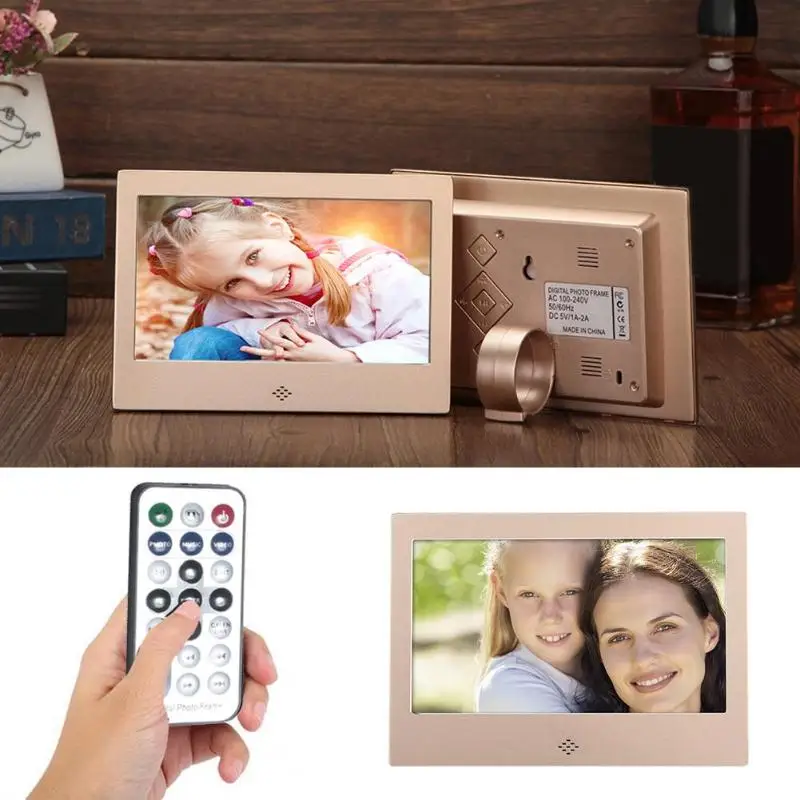 

7 Inch Digital Photo Frame 720P Video Music Calendar Clock Player 1024x600 Resolution Metal Frame w/Remote Control