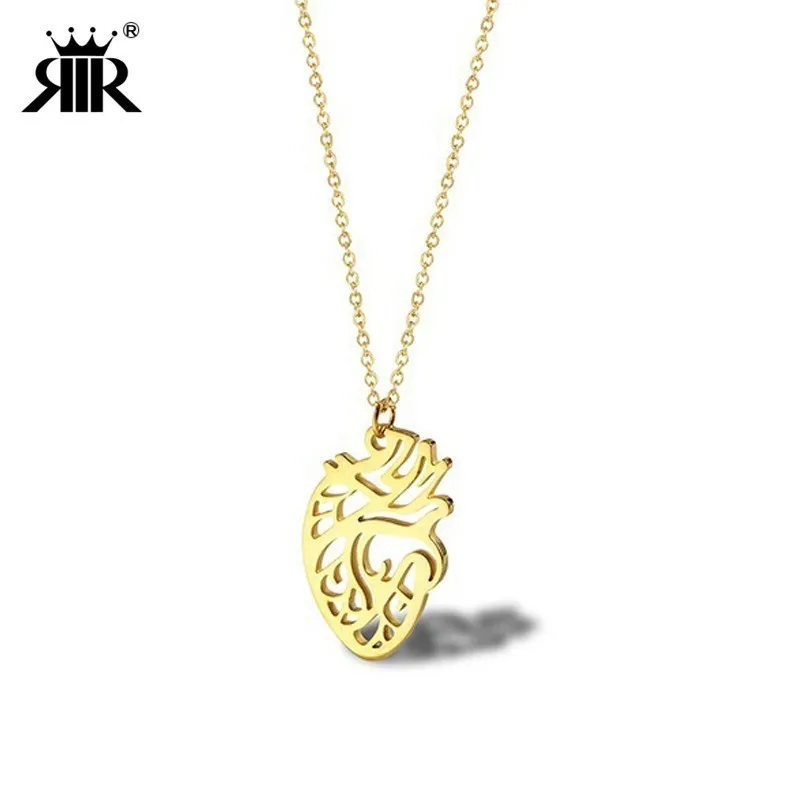 

RIR New Arrival Stainless Steel Gold Jewelry Human Medical Anatomical Heart Necklace Simple Hollow For Doctor Gift