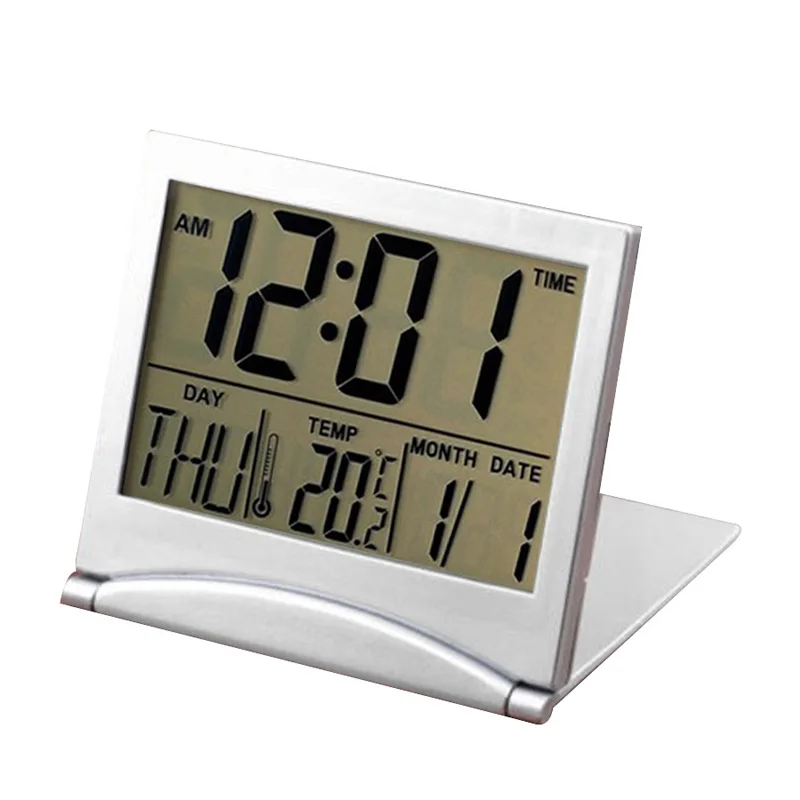 

Folding Desktop Alarm Clock Digital Electronic LCD Weather Travel Date Display