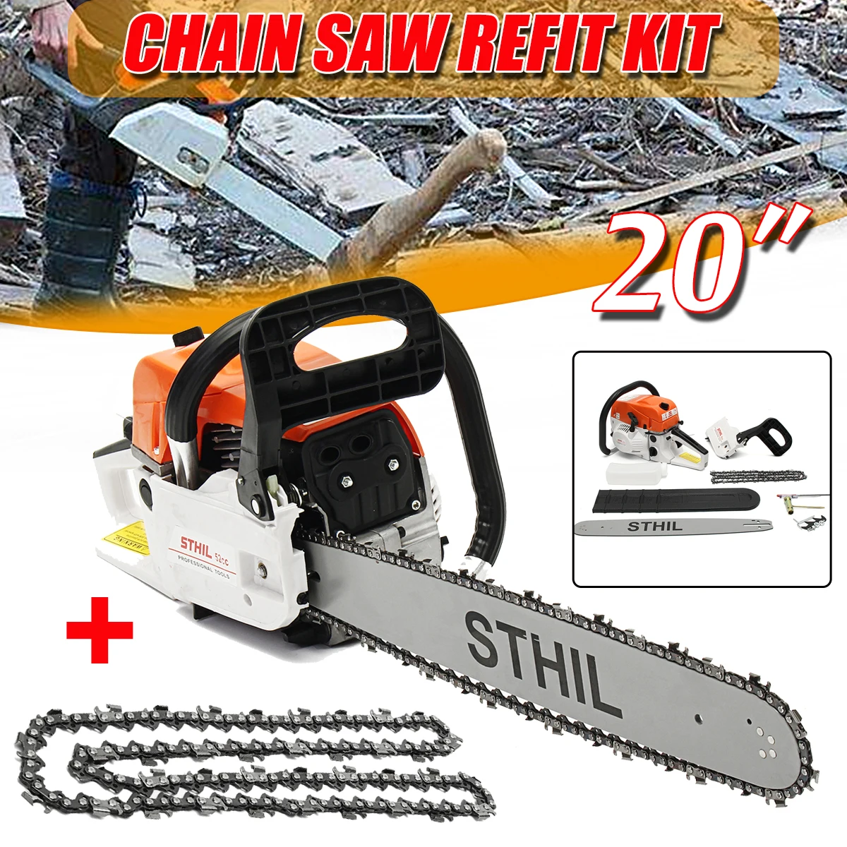 

20 Inch 4500W Cordless Professional Electric Chainsaw Gas Engine Cycle Chain Saw 10000-20000rpm Power Gasoline Chainsaw