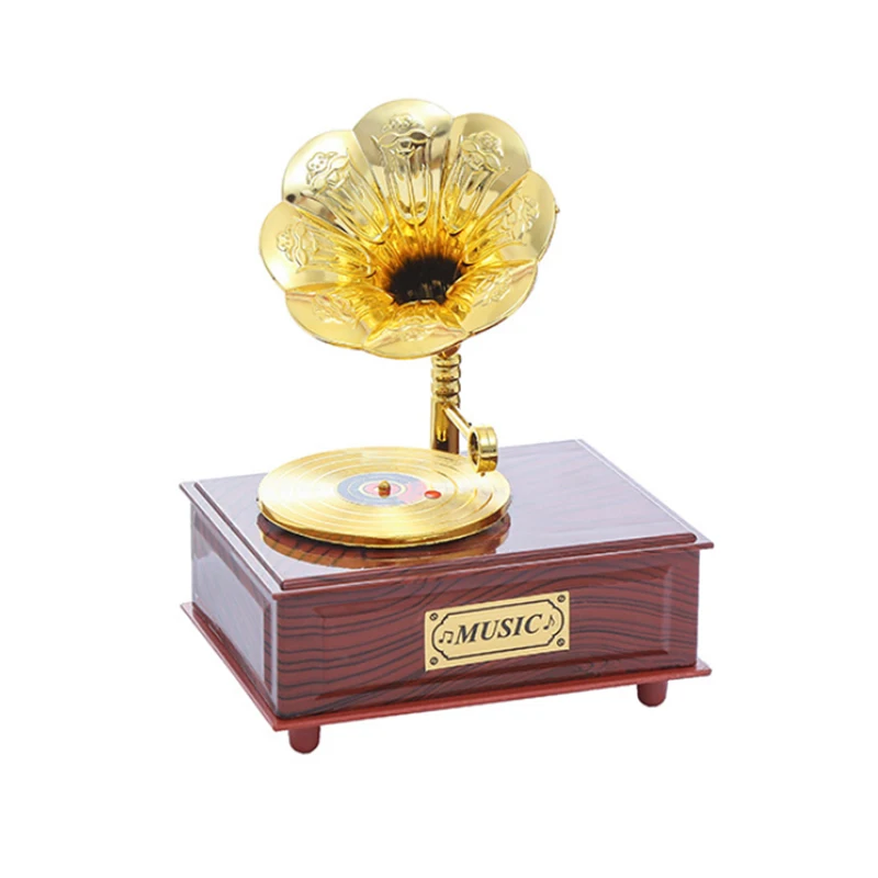 

Gramophone Music Box Fur Elise Ornament Box Clockwork Phonograph Music Box Vintage Retro Style Birthday Gift Home Decor-Random