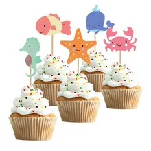 Вставленная карта 5 шт./компл., открытка с украшениями для торта, милые морские украшения, кекс Toppers Для детей, десерт для именинного пирога