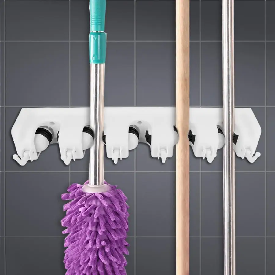 

Bathroom Toliet Multifunction Mop Storage Organizer ABS Wall Mounted Mop Broom Holder floating shelf White Bathroom Accessories
