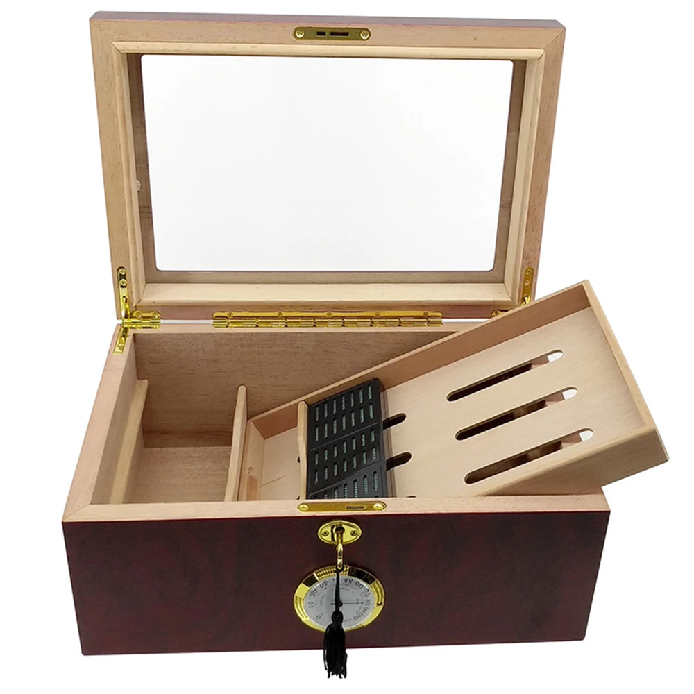 1pc New Wood Box Cedar Lined Cigar Storage Case Humidor Humidifier Red / Wood Color About 120pcs Cigars Capacity