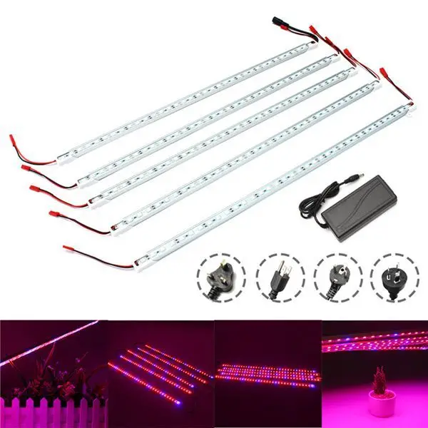 

5PCS 50CM SMD5050 Non-waterproof LED Strip Light + 5A Power Adapter for Grow Plant Garden DC12V AC110-240V