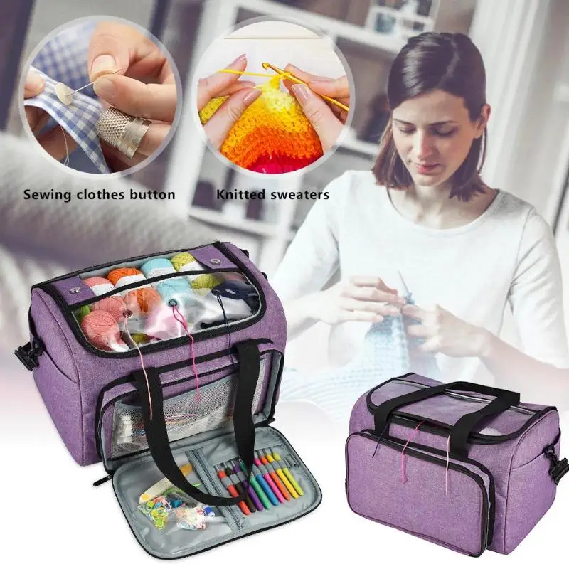 

2019 DIY Knitting Tote Bag Crochet Hooks Thread Yarn Oxford Storage Bag Sewing Kit Organizer Large Capacity Collection Holder