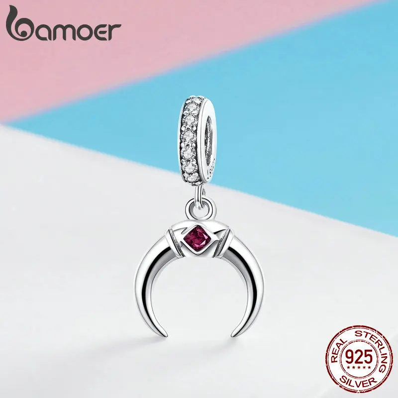 BAMOER Classic 100% 925 Sterling Silver Moon Fairy Shape Pendant Charm fit Charm Bracelets & Necklaces Jewelry Making SCC974