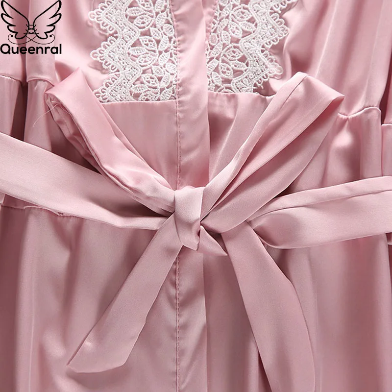Queenral 2 шт Robe платье комплекты Для женщин пижамы пикантные кружевной Халат + мини