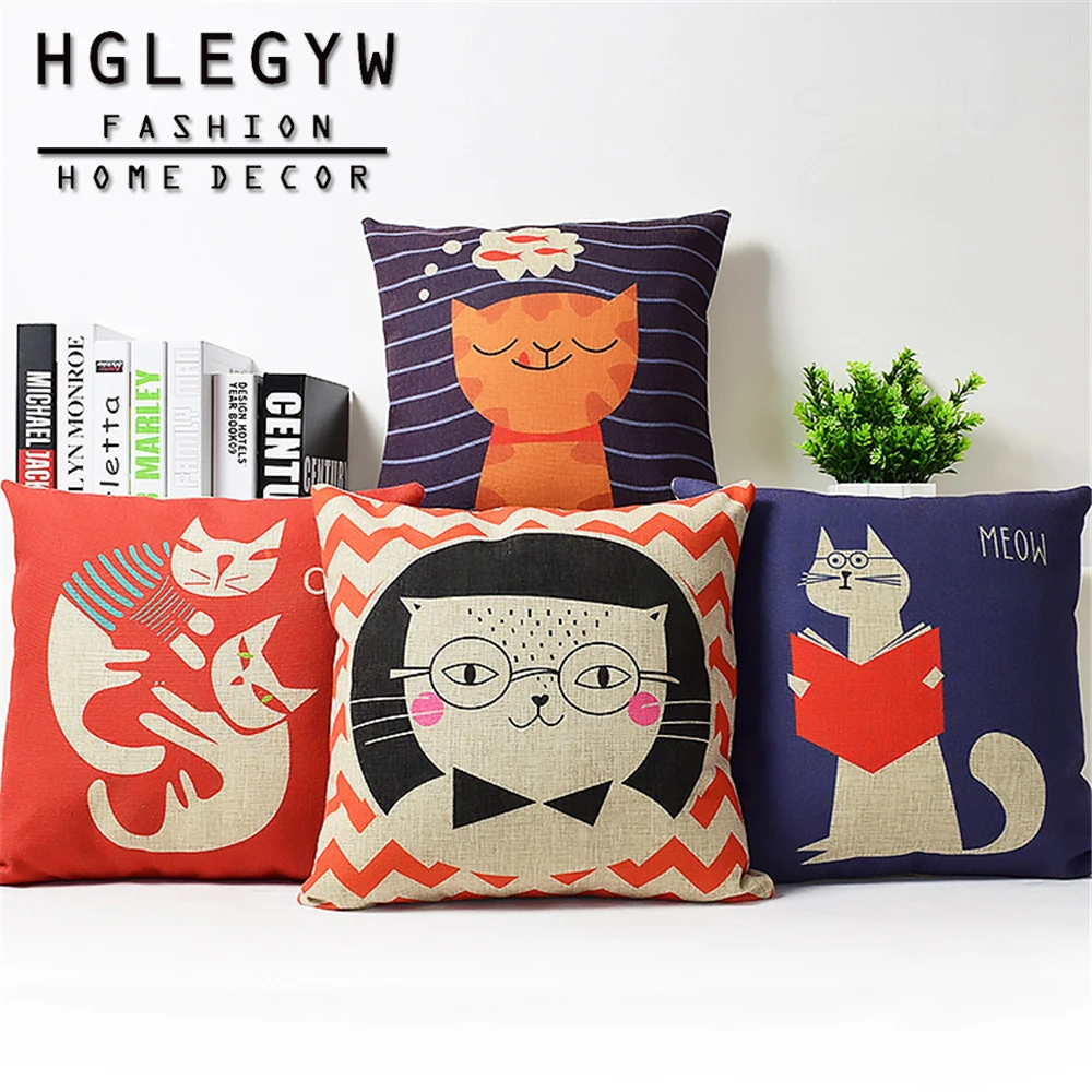 

HGLEGYW toon Big Face Cat Pillow Case Throw Pillowcase Cotton Linen Printed Pillow Covers for Office Home Textile