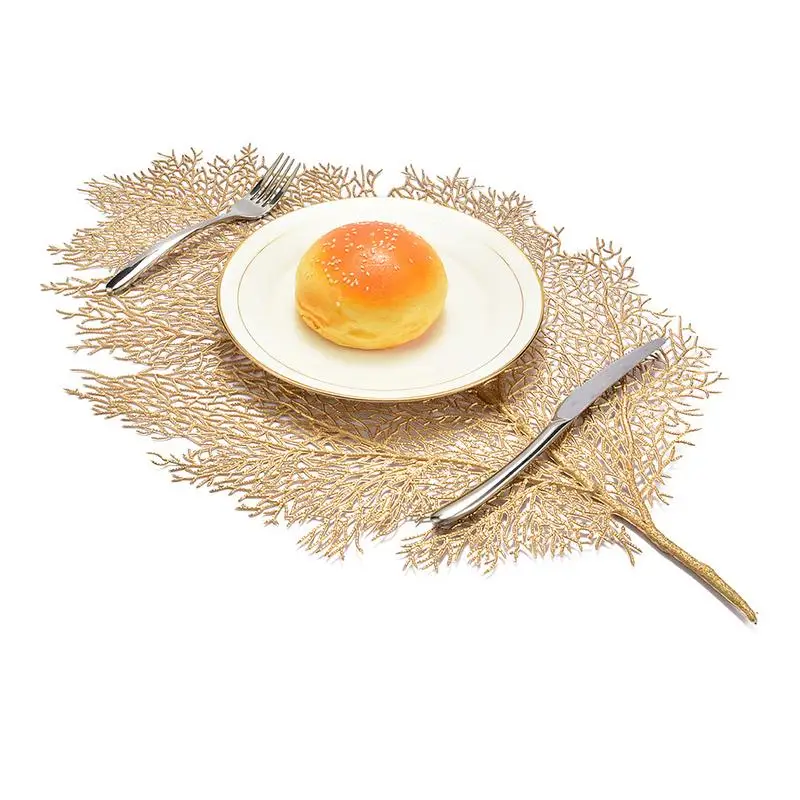 

22*15 Inch Dining Table Leaf Placemats Simulation Coral Branch Placemat Washable PP Table Mats Table Decoration Restaurant