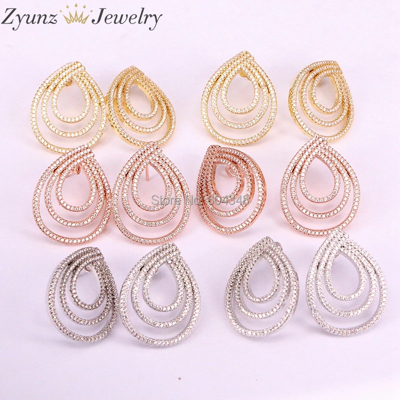 

5Pairs ZYZ338-0904 Water-drop Clear CZ Stud Earrings Women Wedding Jewelry